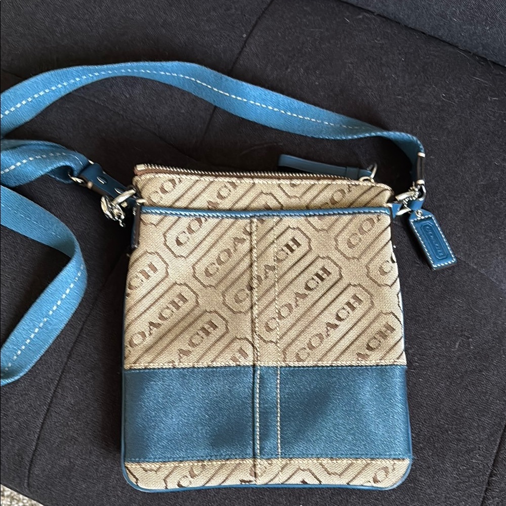 Coach Beige and Blue Logo Crossbody Bag